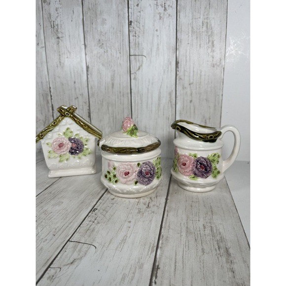Nevco Other - Ceramic Cream Sugar And Napkin Holder Nevco Floral Vintage